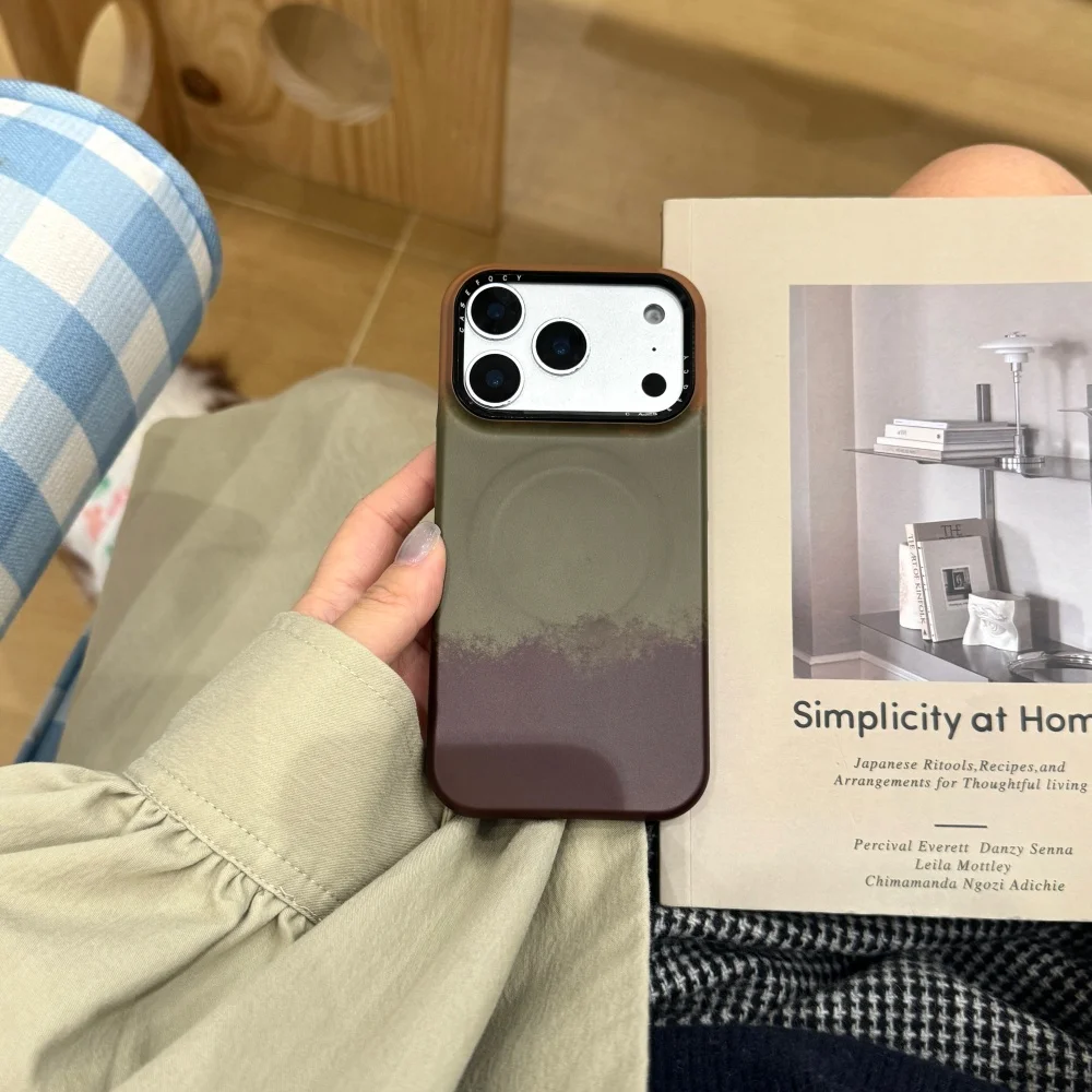 متباين باللونين البني والأخضر لحافظة الهاتف المحمول ذات الحامل المغناطيسي، مناسبة لهاتف iPhone 14/15/16/17 Pro Max، حافظة واقية جديدة مضادة للصدمات #4