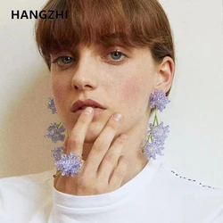 HangZhi 2022 New Lovely Purple Crystal Flowers Earrings Fashion Charm Creative Earrings for Women Girls Jewelry Accessories