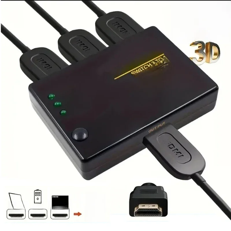 Commutateur 4K compatible HDMI, 3 en 1, sortie HD 1080P, séparateur de câble vidéo, adaptateur Hub 1x3, convertisseur pour boîtier TV PS4/3, HDTV PC
