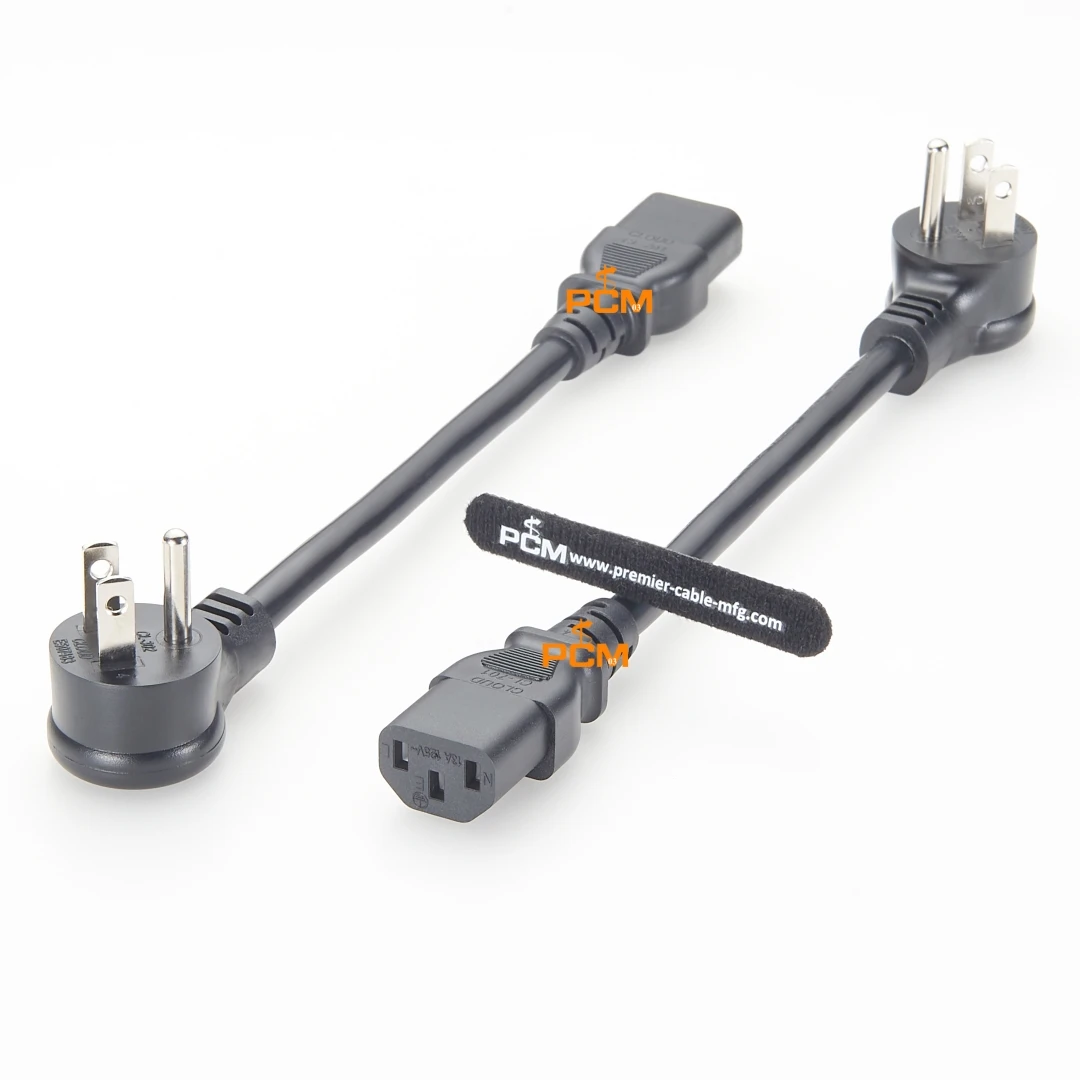 45 Degree Right Angled NEMA 5-15P to IEC60320 C13 Male to Female Connector USA Power Cord Cable Assembly 13A 125V for Computer