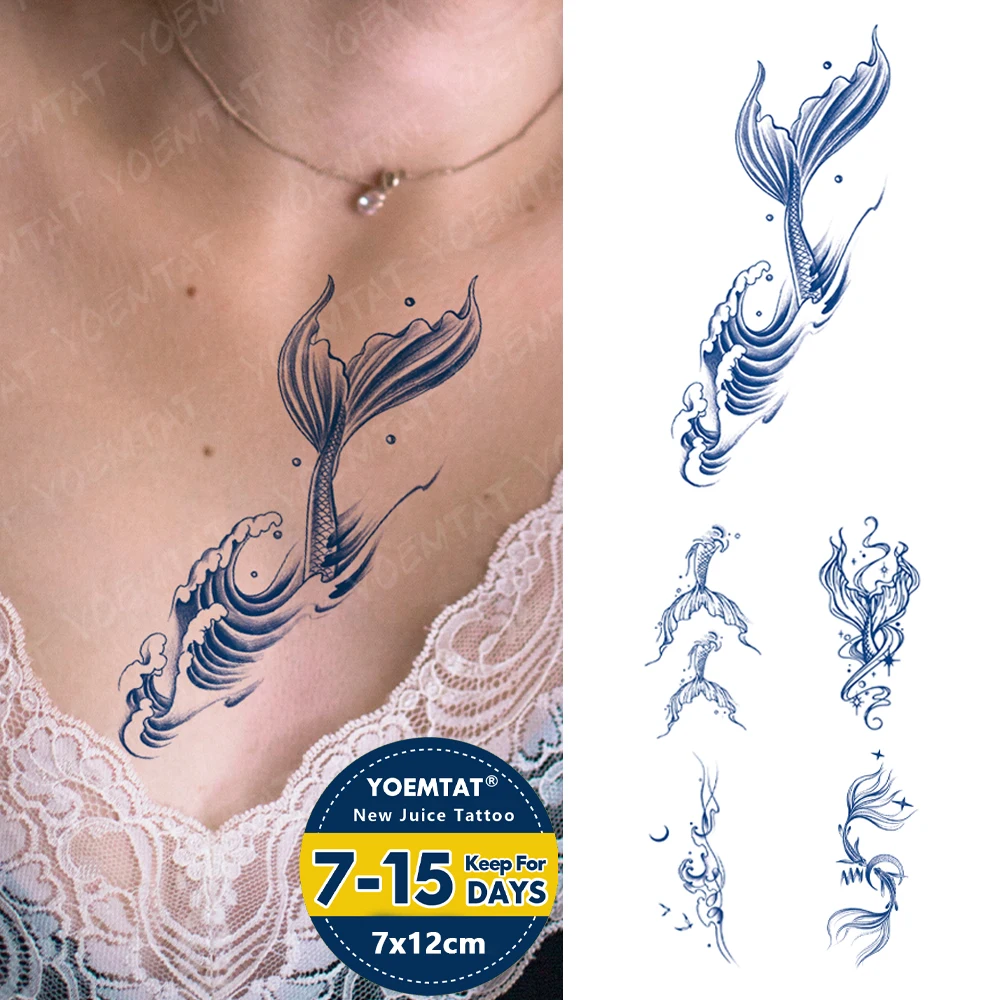 

Semi-Permanent Mermaid Spray Waterproof Temporary Tattoo Stickers Herbal Juice Ink Lasting Tattoos Body Art Fake Tatto Women Men