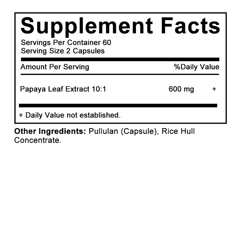 Papaya Leaf Extract - Supports Platelets, Bone Marrow and Spleen, Improves Immunity and Improves Digestion - 120 Capsules