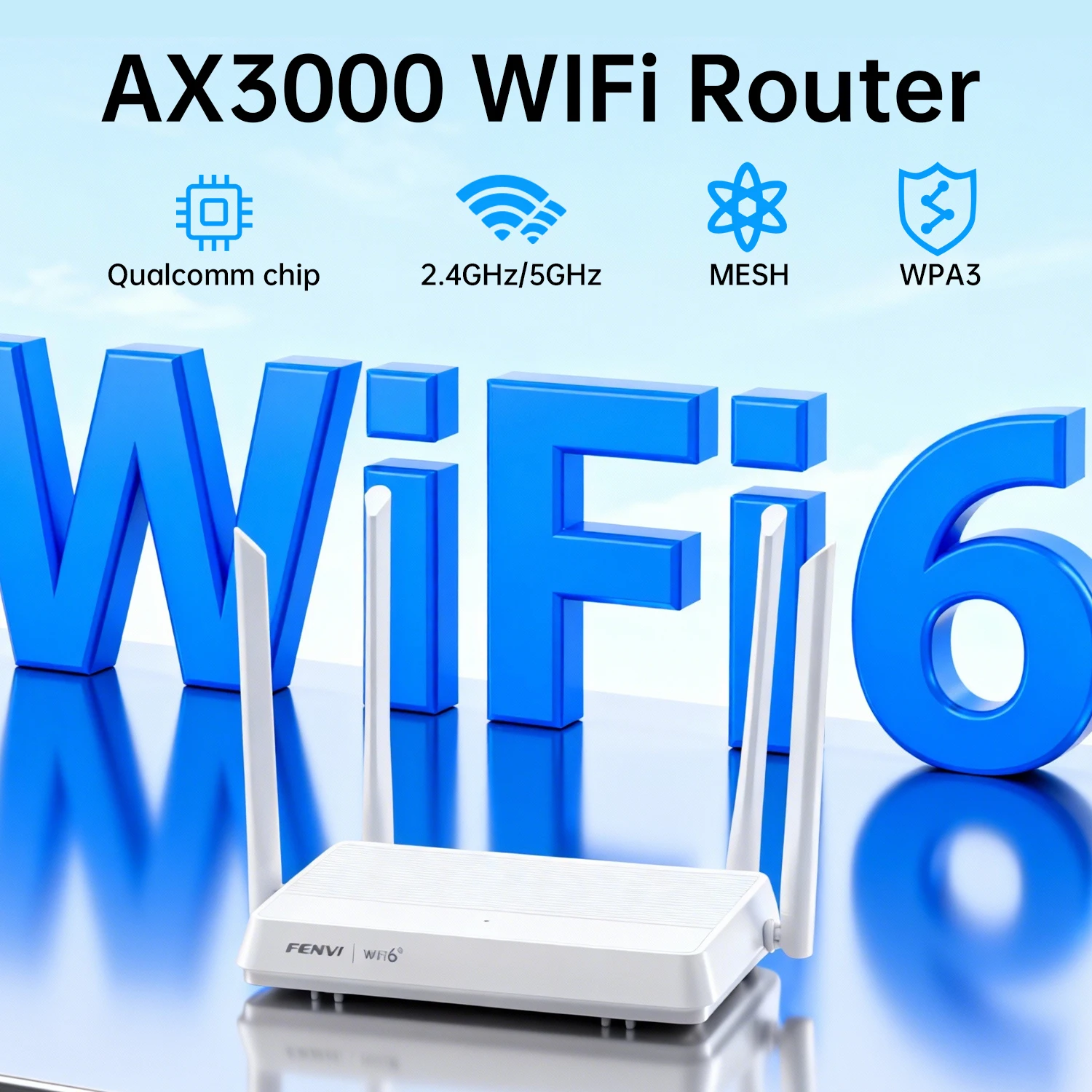 

Fenvi WiFi 6 AX3000 Mesh Wireless Router Dual-Band 4 Gigabit Ports 5G Gaming WiFi OpenWrt Support Whole Home Coverage EU/US Plug