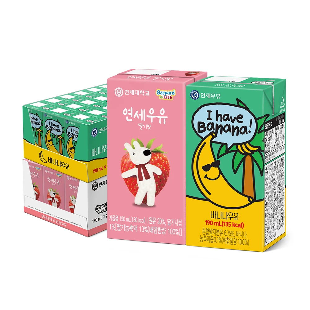 48 Pack of Yeonsemilk Strawberry + banana sterilized milk 190ml