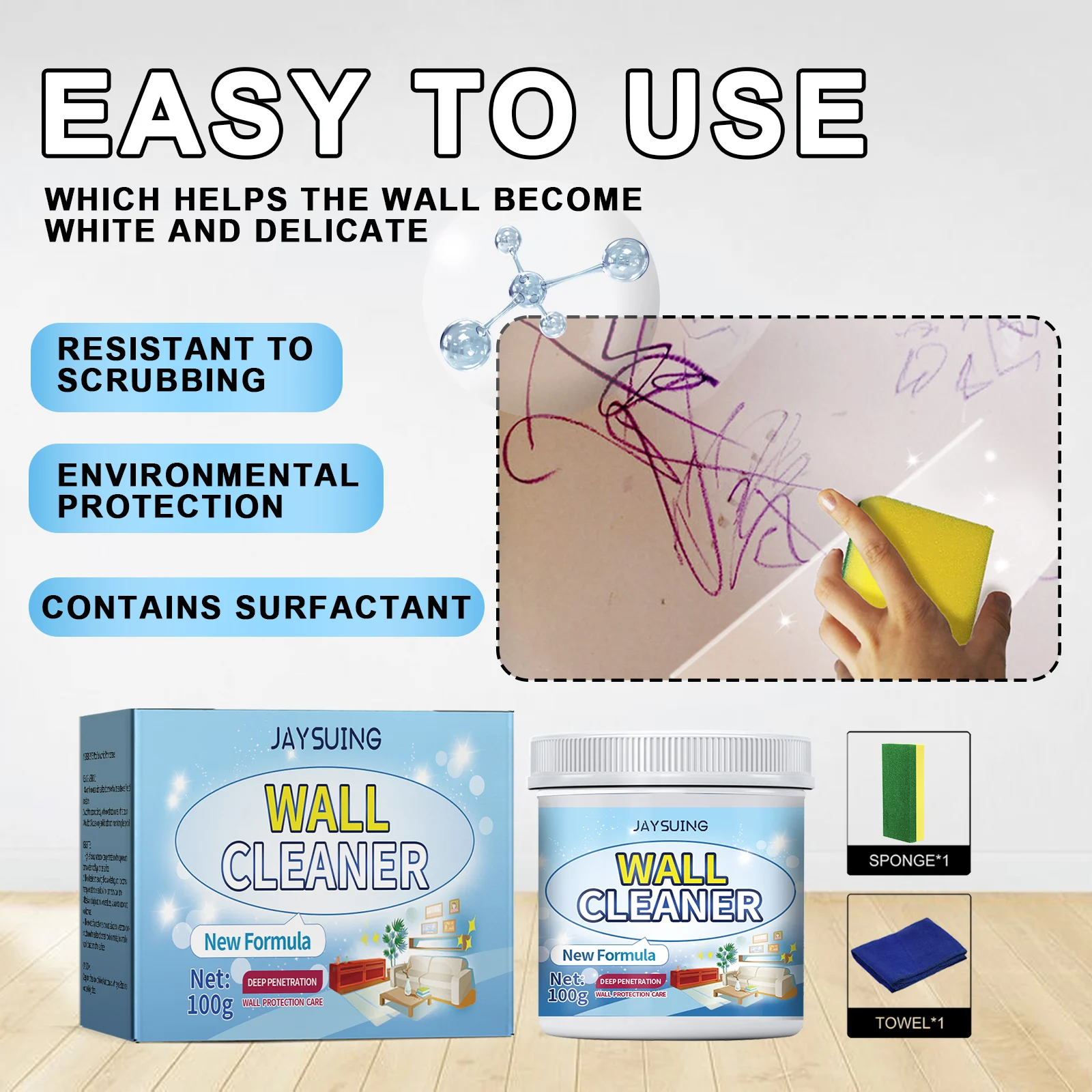 Wall Care Repair Paint, remoção de mancha, parede protetora Cleaner, Traceless White Renovation Paste, Novo