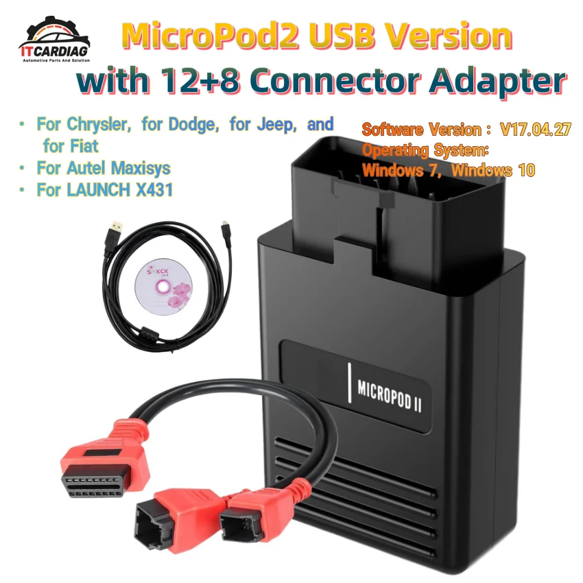 كابل برمجة موصل Autel 12+8 مع MicroPod2 USB V17.04.27 قابس اختبار التشخيص لكرايسلر/دودج/جيب/فيات #1