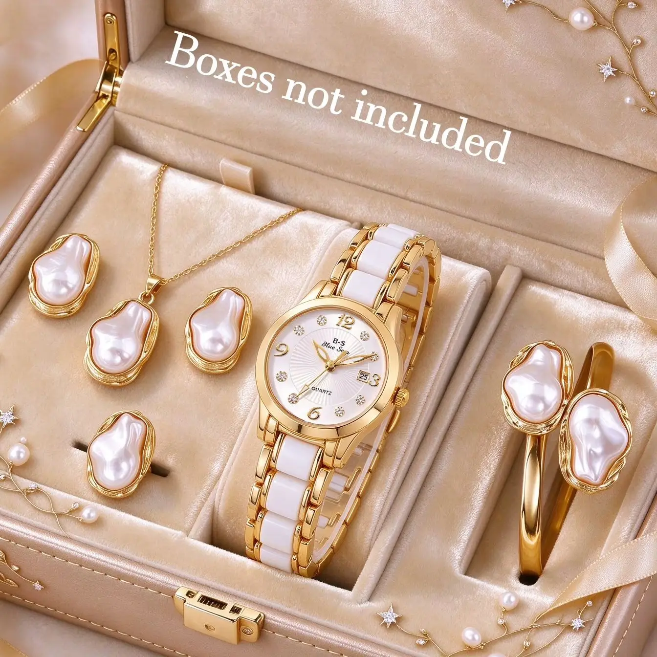 6-Piece Set of Luxurious and Simple Women's Quartz Watches, Bracelets, Rings, Earrings, and Necklaces, with Irregular Dial, Ideal Gift for Friends and Family