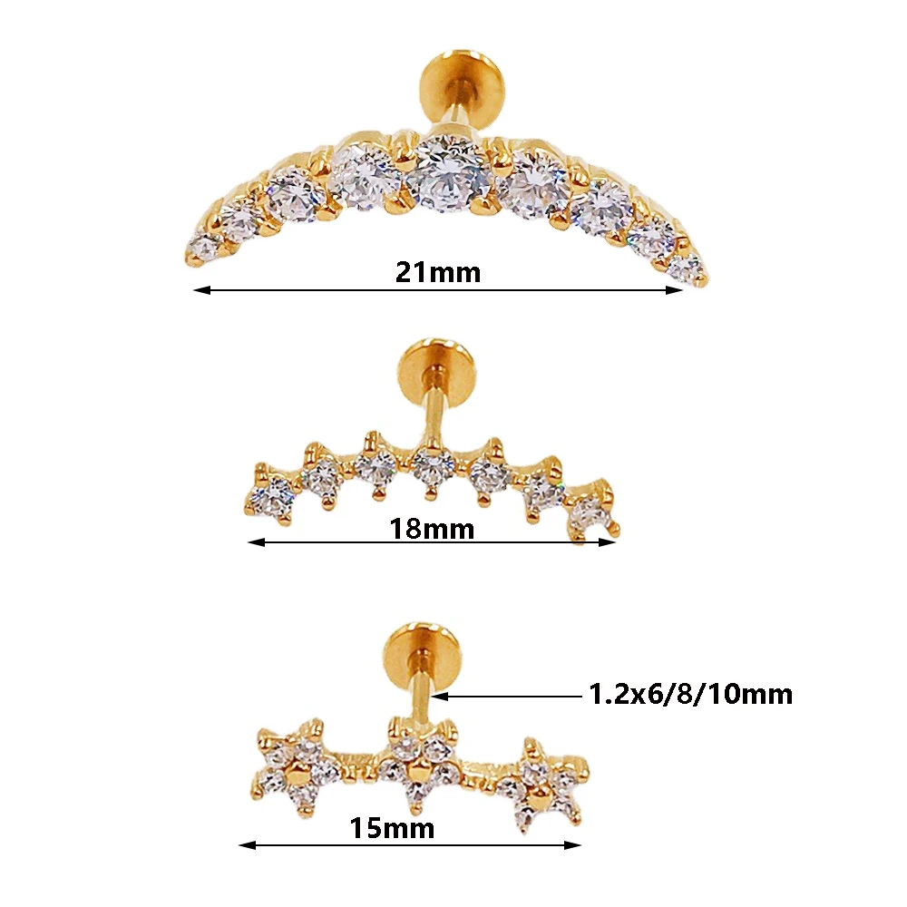 100% 316L Stainlesss Steel Internally Threaded Labret Piercing/ 16g Cartilage Tragus Stud Forward Helix Flat Back Earring