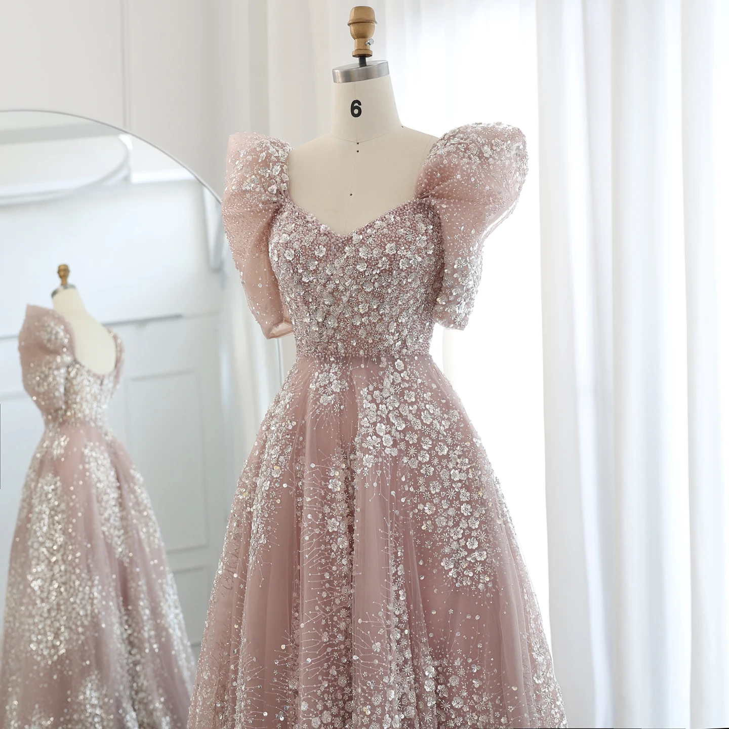 Sharon Said Glitzerndes Limonengrünes Luxus-Abendkleid aus Dubai für Arabische Hochzeiten, Verlobungen und Formelle Anlässe, Modell SS155, Maßanfertigung – Detail 23