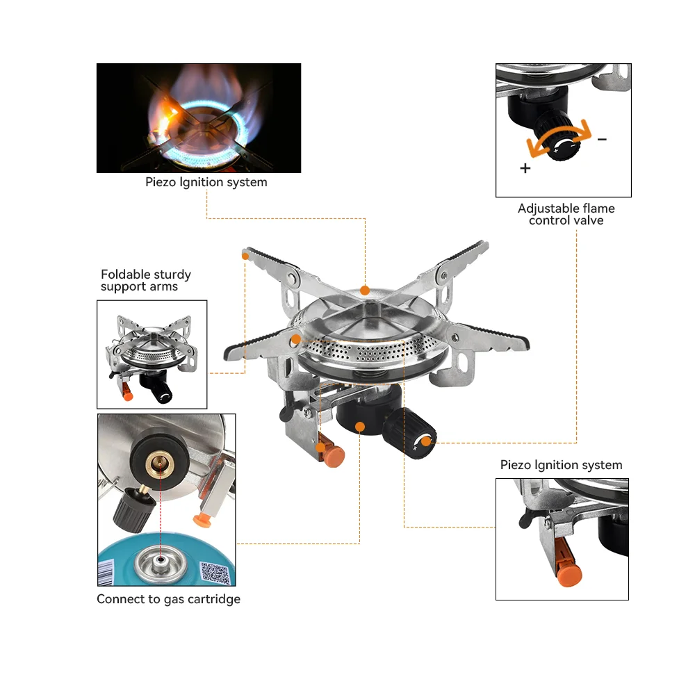 Pandatour winddichter Camping-Gasherd, faltbarer Rucksack, elektronischer Herdkopf, Kochen im Freien, Picknick – Detail 7