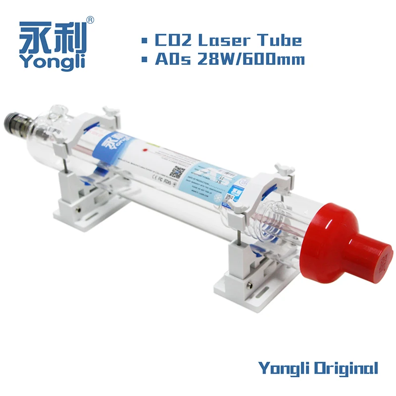 Yongli 28W CO2 Laser Tube Max Power 35W 600mm Length Dia. 80mm Wooden Case Box Packing for CO2 Laser Engraving Cutting Machine