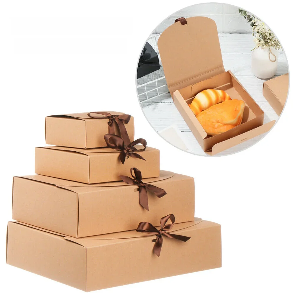 10Pcs Vierkante Kraft Papier Doos Kartonnen Verpakking Valentijnsdag Bruiloft Pasen Party Gift Box Met Linten Snoep Opslag - afbeelding 2