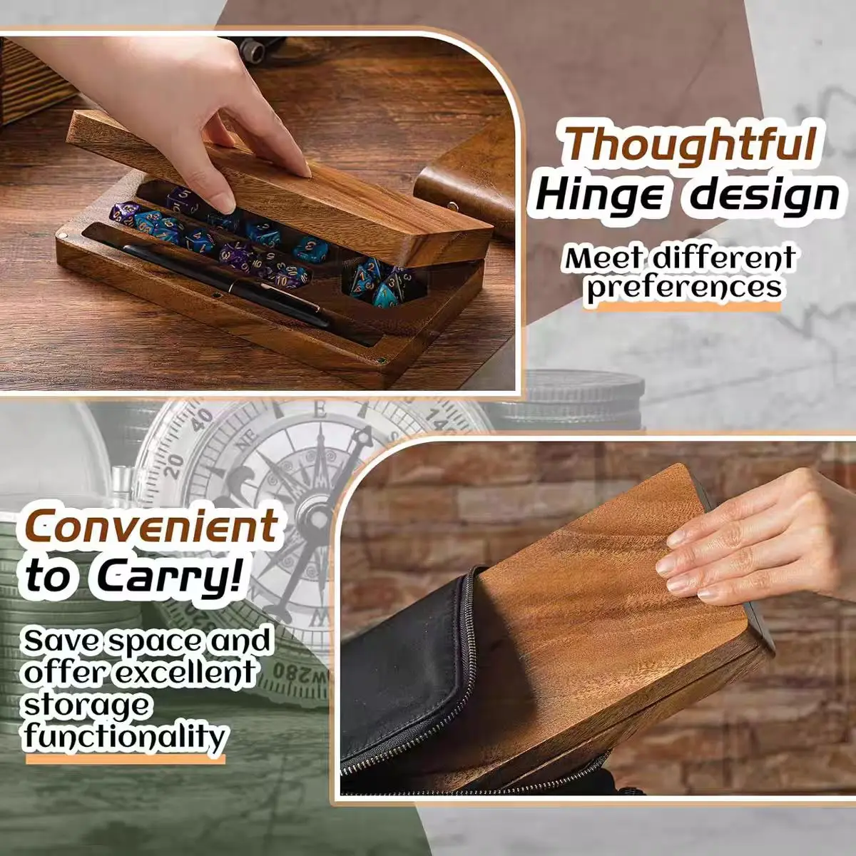 

2026 Walnut dice box 4.8X9inch Wooden Dice Storage Box Dice Rolling Tray for Board Games DND RPG Player Gifts Wood Dice Case