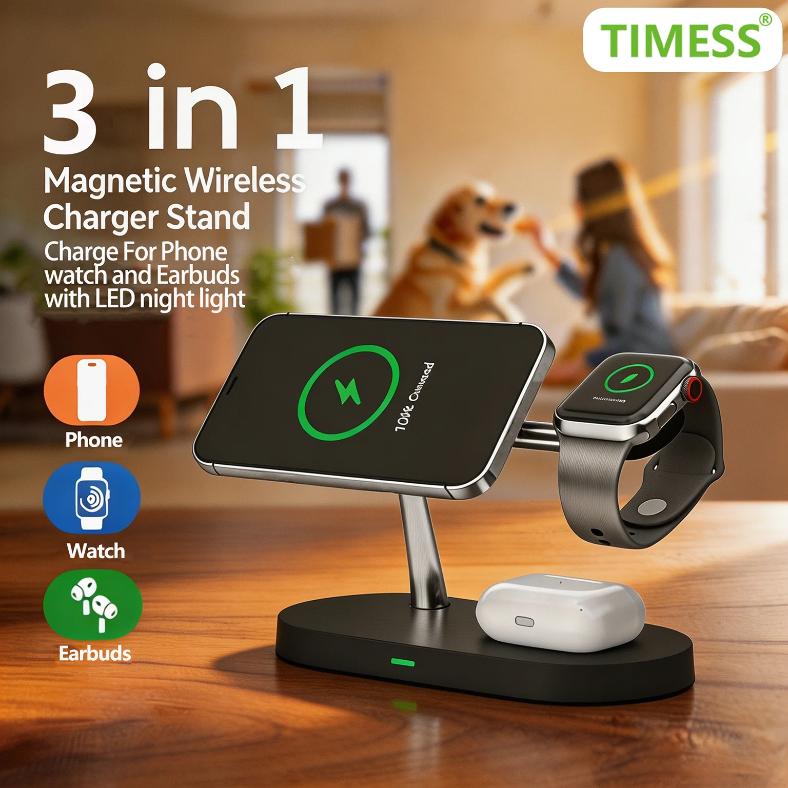 

3 in 1 Magnetic Wireless Chargers Fast Charging Station For iPhone 12 13 14 15 16 For Apple Watch 10 9 8 7 6 5 Airpods Pro