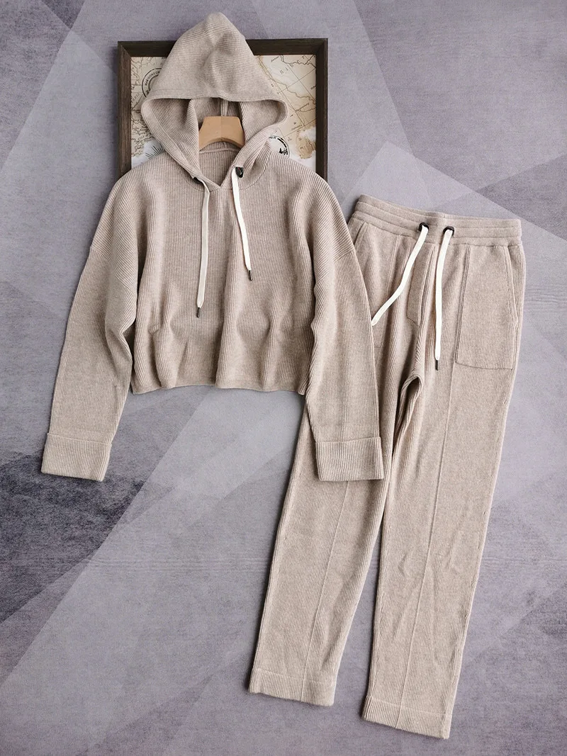 Casual merino wool knitted comfortable set of clothes