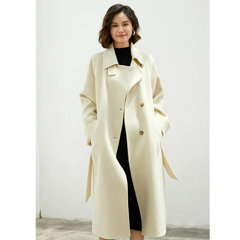 

Cashmere Coat Women's Winter Long Jacket 2024 Autumn New Elegant Hair Leisure Fashion Lace Omelon -white Loose Coat