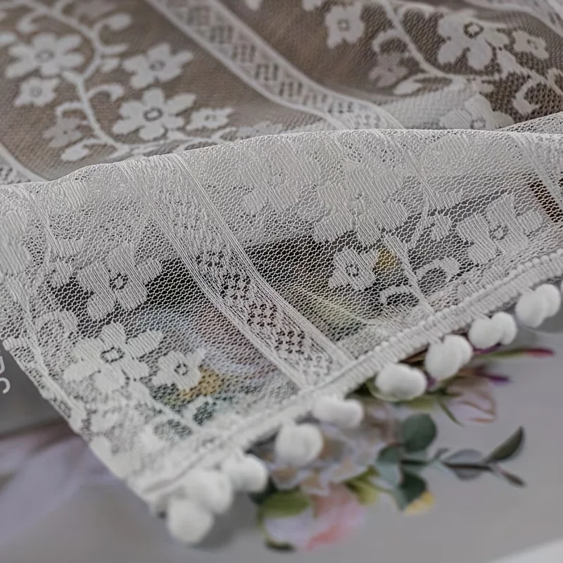 1pc French Vintage Tassel Lace Sheer Short Valance, Rod  Pocket Hanging, Kitchen Curtain, Cafe Curtain, Cabinet Cover,  Room