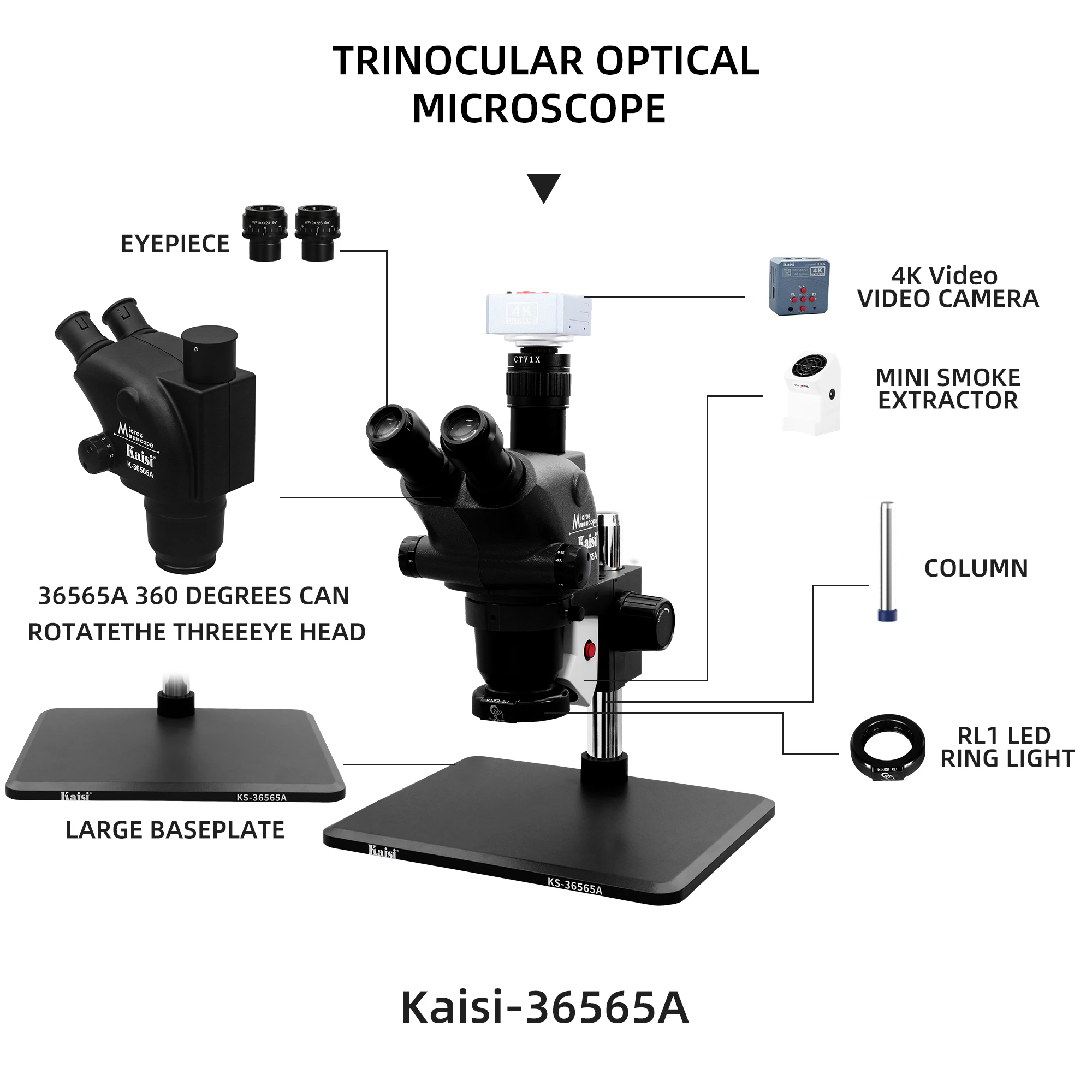 4K 48MP Video Camera 3.25-130X Simul Focal Stereo Microscope Set With 0.7X 0.5X 2X Auxiliary Objective For Phone PCB Soldering