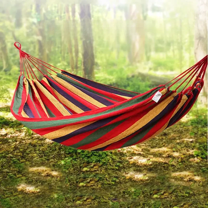 Pojedynczy szeroki gruby hamak płócienny Outdoor Camping Backpacking huśtawka rekreacyjna przenośne wiszące łóżko huśtawka do spania hamak — zdjęcie 2