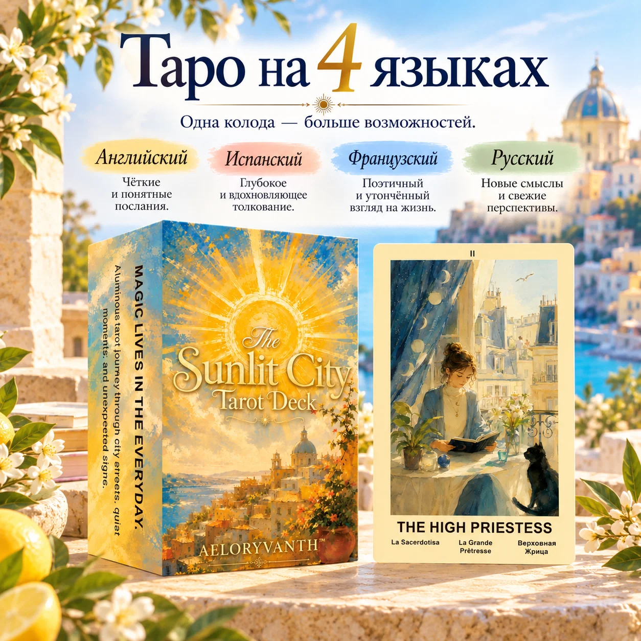 78 Russian Sun Theme Tarot Cards, Divination Tool, Multilingual Guide, Self-Reflection Meditation, Collectible Gift