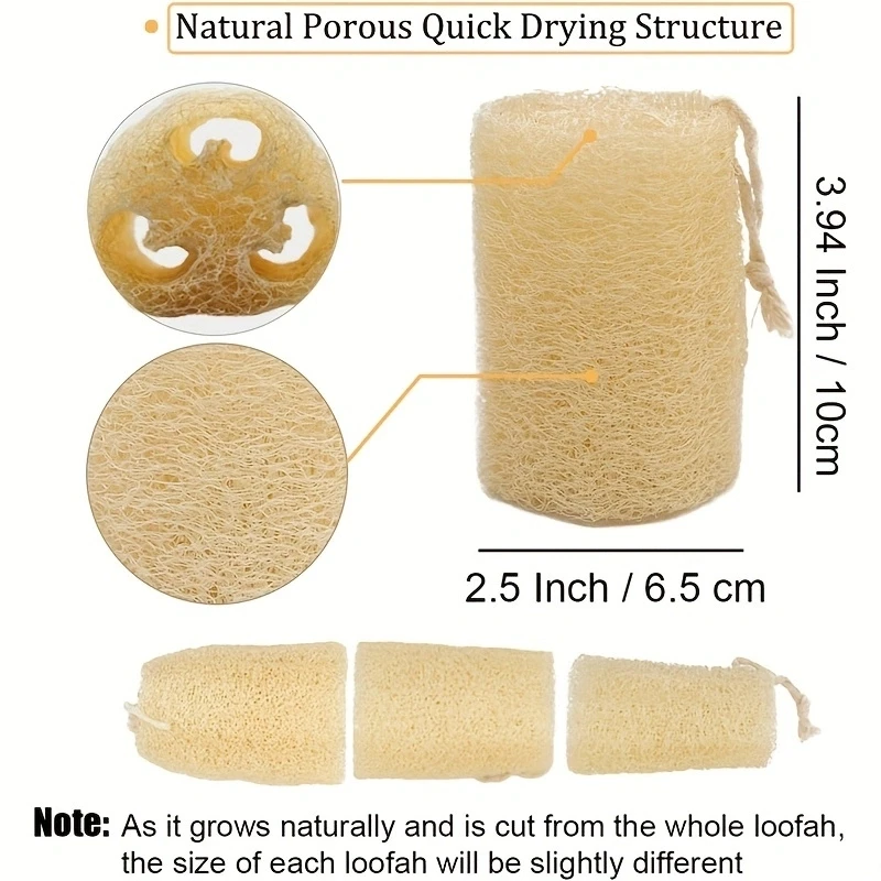 4Pcs Natural Loofah Sponge, Egyptian Shower Exfoliating Body Scrubber, Organic Luffa Sponge for Kitchenware Cleaning