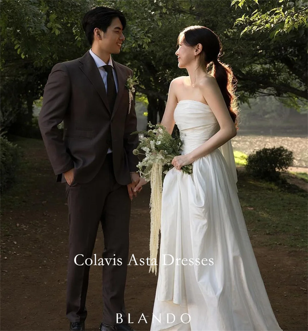 Colavis Asta Korean Strapless Taffeta Wedding Dress Customized Bride Dress 웨딩드레스 Sleeveless Photoshoot Wedding Gown Bridal