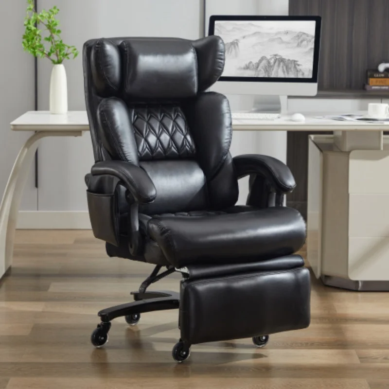 Chaise de bureau ergonomique, chaise de direction avec fonctions massage et chauffage, cuir PU, repose-pieds, 360° °   Fauteuil pivotant, dossier réglable, capacité jusqu'à 150 kg, pour le bureau et le télétravail
