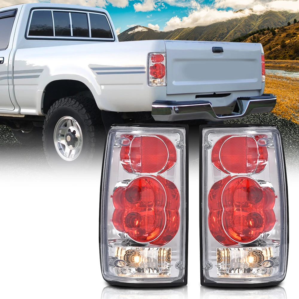 

1 Pair 12V Clear Lens Brake Tail Lights Chrome/Red Housing Fit for 89-95 Toyota Pickup Sr5/Dlx/Rn02/Base Waterproof Snowproof