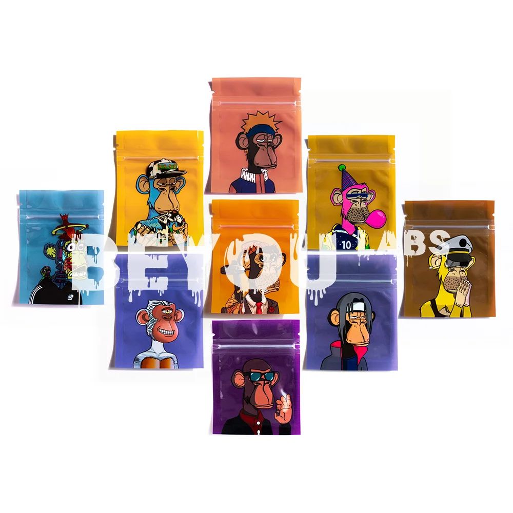 Reusable 5x6cm Mini Monkey Flat Bags Smell Proof Zipper Opp Pouches With Window Empty Plastic Foil Packaging Custom Logo