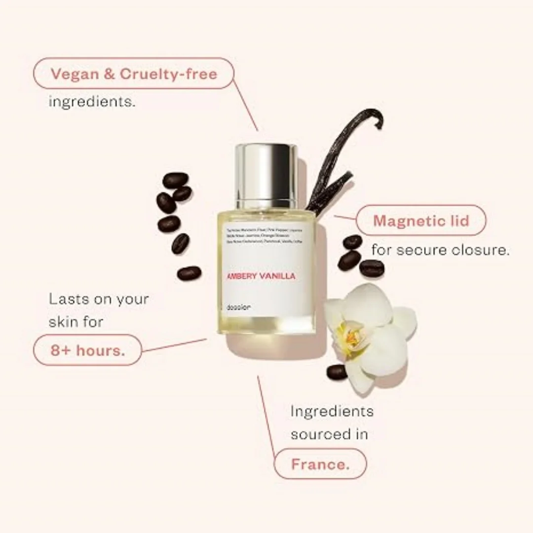 Ambery Vanilla by Dossier 50ml 1.7Oz Unisex Oriental Vanilla Perfume, Cozy Rich Aroma Ideal for Daily Wear and Gifting, Vanilla and Coffee