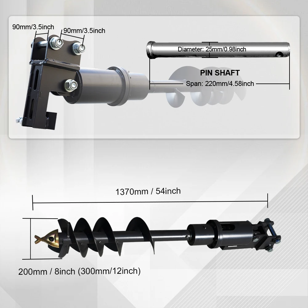 Auger - Compatible with compact excavators, comes with a free pin for efficient drilling and easy handling of piling jobs!