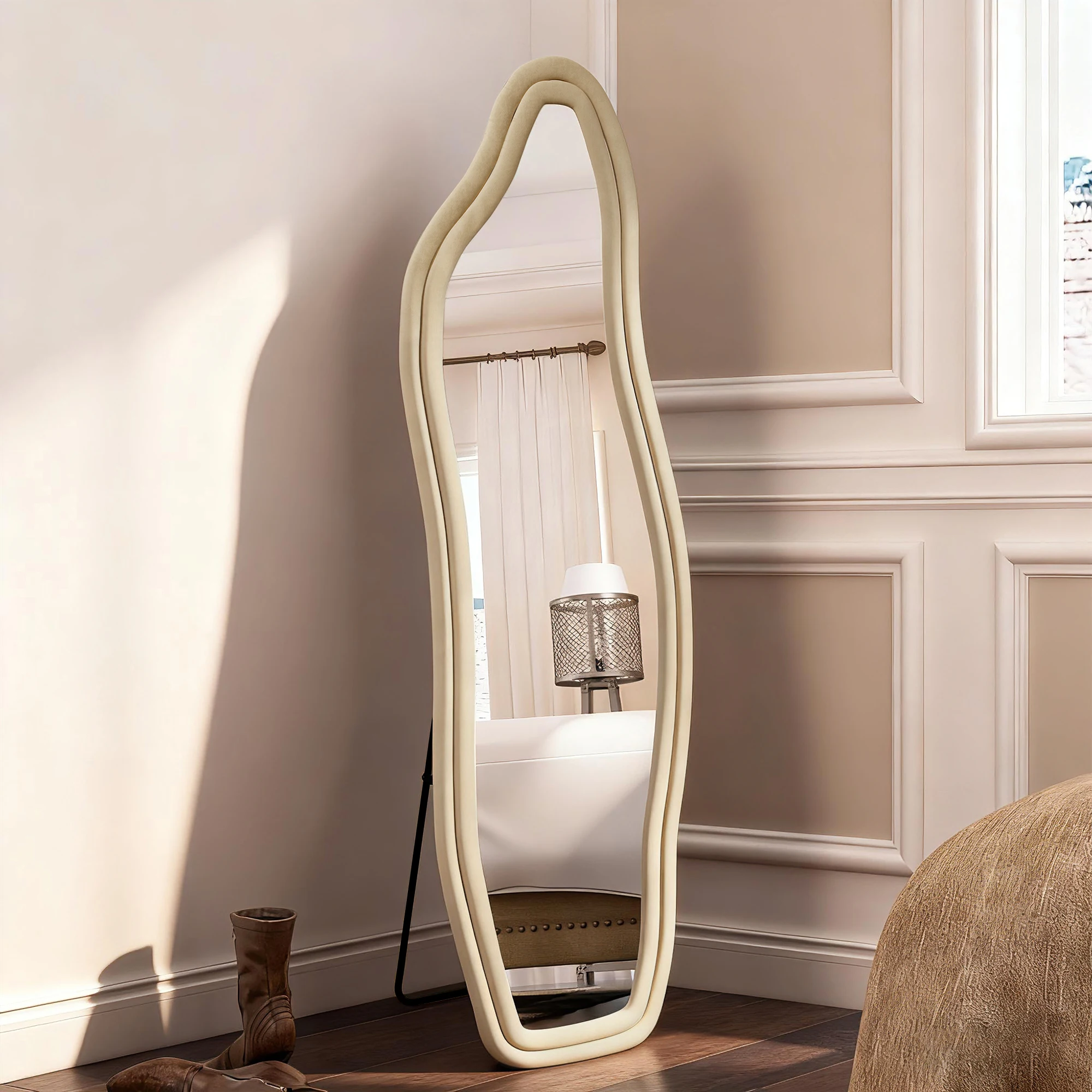 Anajqaqia 160x50cm HD Ganzkörper-Standspiegel, Freistehender & Wandmontierter Ankleidespiegel, Weicher Samt-Rahmen, für Schlafzimmer und Wohnzimmer