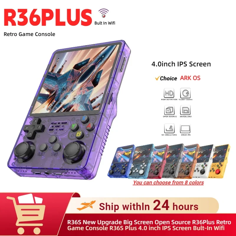 

Quality goods Big Screen R36PLUS ARK OS Open Source System Retro Handheld Game Console 4inch IPS Screen Built-in WiFi FOR Gift