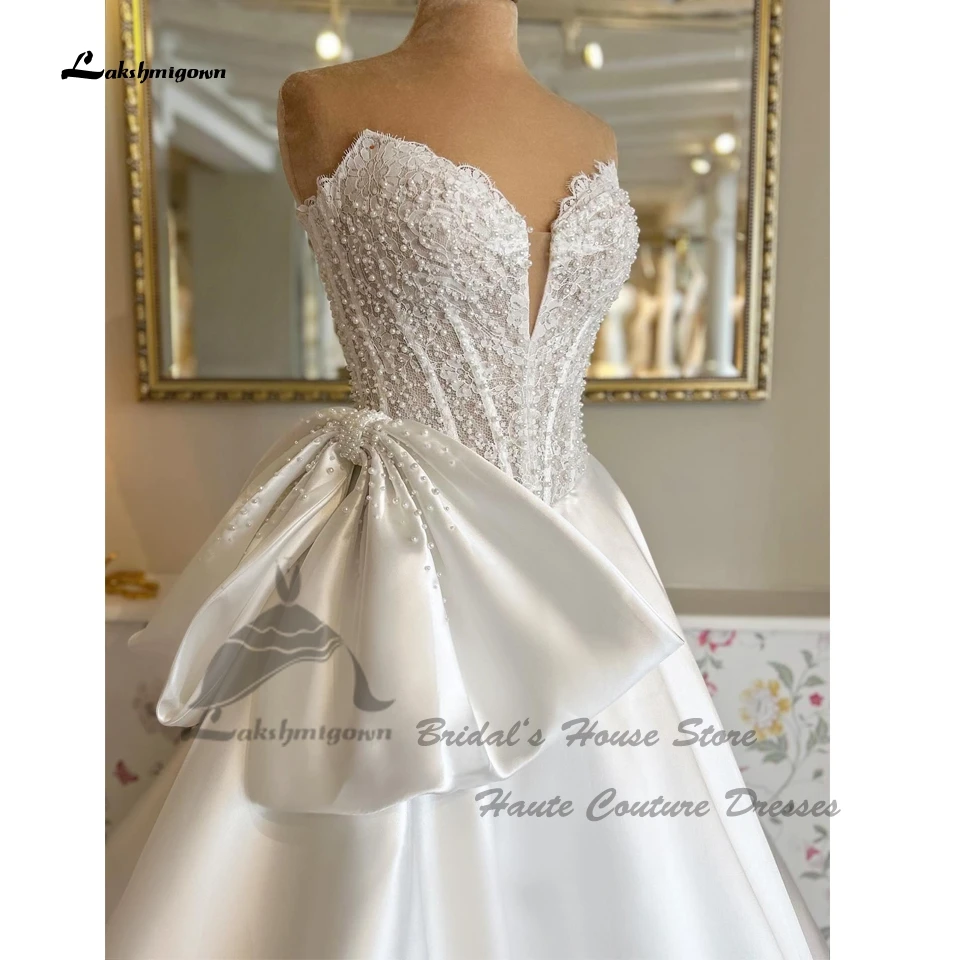 Lakshmigown Prinzessin Brautkleider aus Satin 2026 Böhmische Kirchen-Brautkleider mit Perlenstickerei und Spitzenoberteil nach Maß – Detail 5