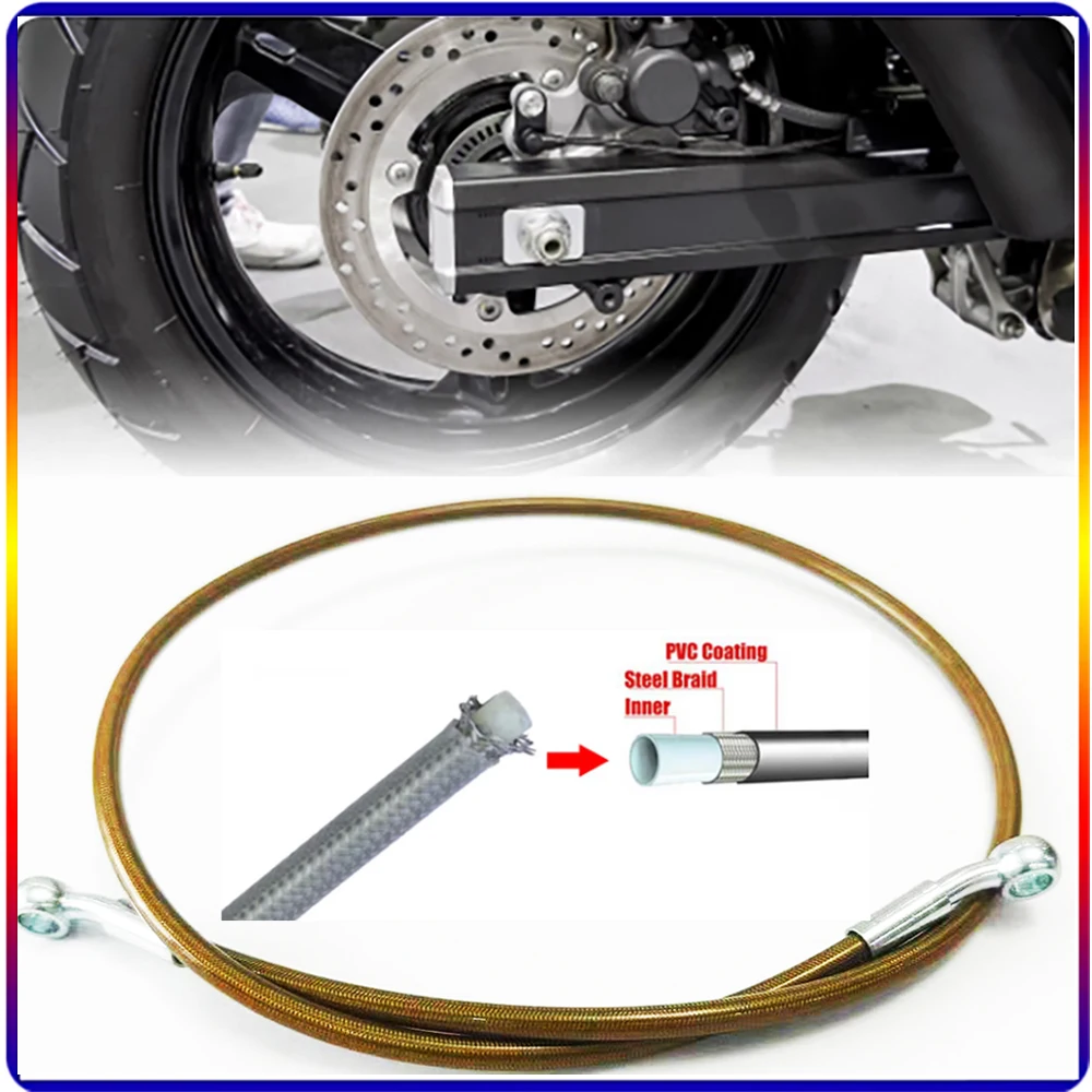 Length 10CM-500CM Brown Hydraulic Brake Hose Universal Brake Hose Line Steel Brake Cable Banjo Head Both Sides 28 ° Nylon Tube