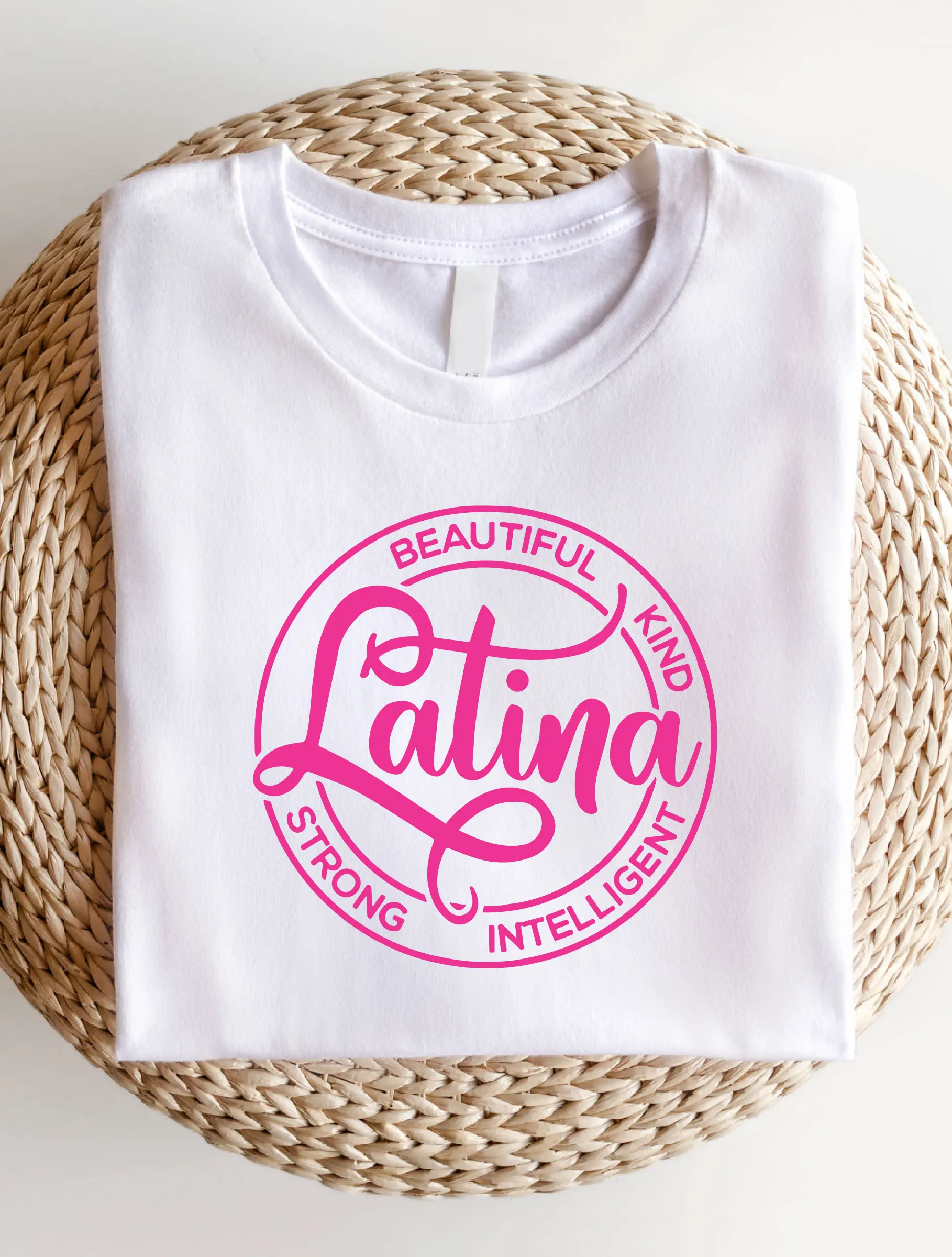 Latina Women's Short Sleeve Shirt, Crew Neck Comfortable T-Shirt, Pink Latina Letter Print Tee