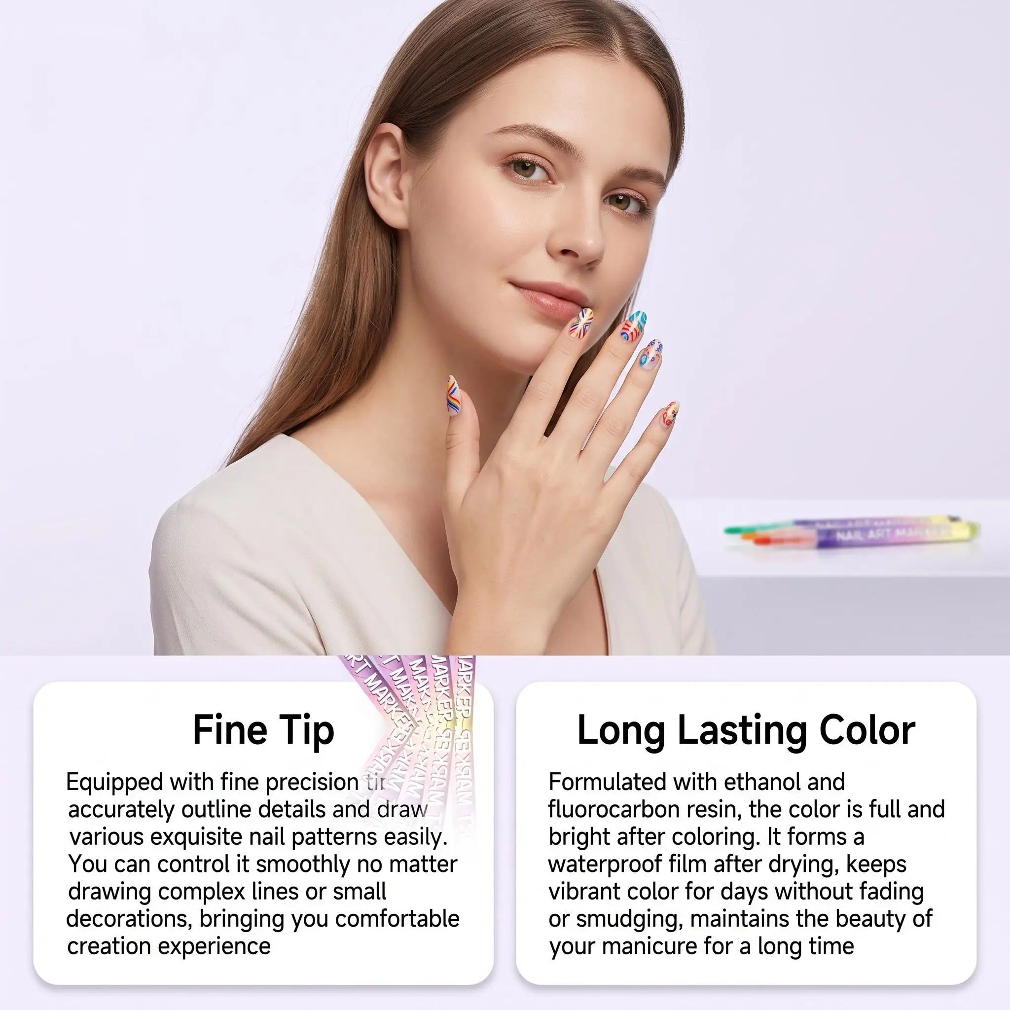 12 Colors DIY Nail Art Marker Pen Quick Drying Waterproof Gloss Easy Draw Design Multi-Color Drawing Nail Abstract Line Art Painting Tools