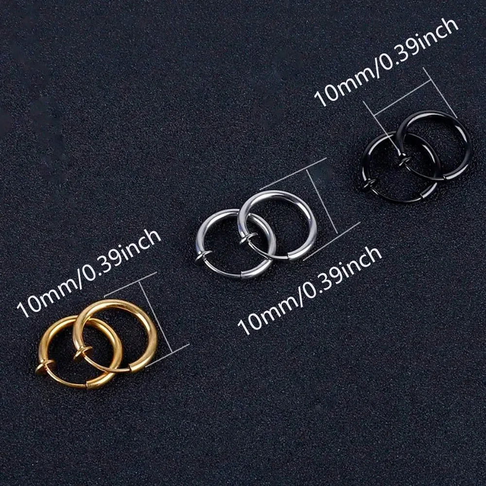 2Pcs Non Piercing Stainless Steel Ear Clip Earrings For Men, Fake Earrings Simple Fashion Hoop Earrings For Daily Wear Accessory