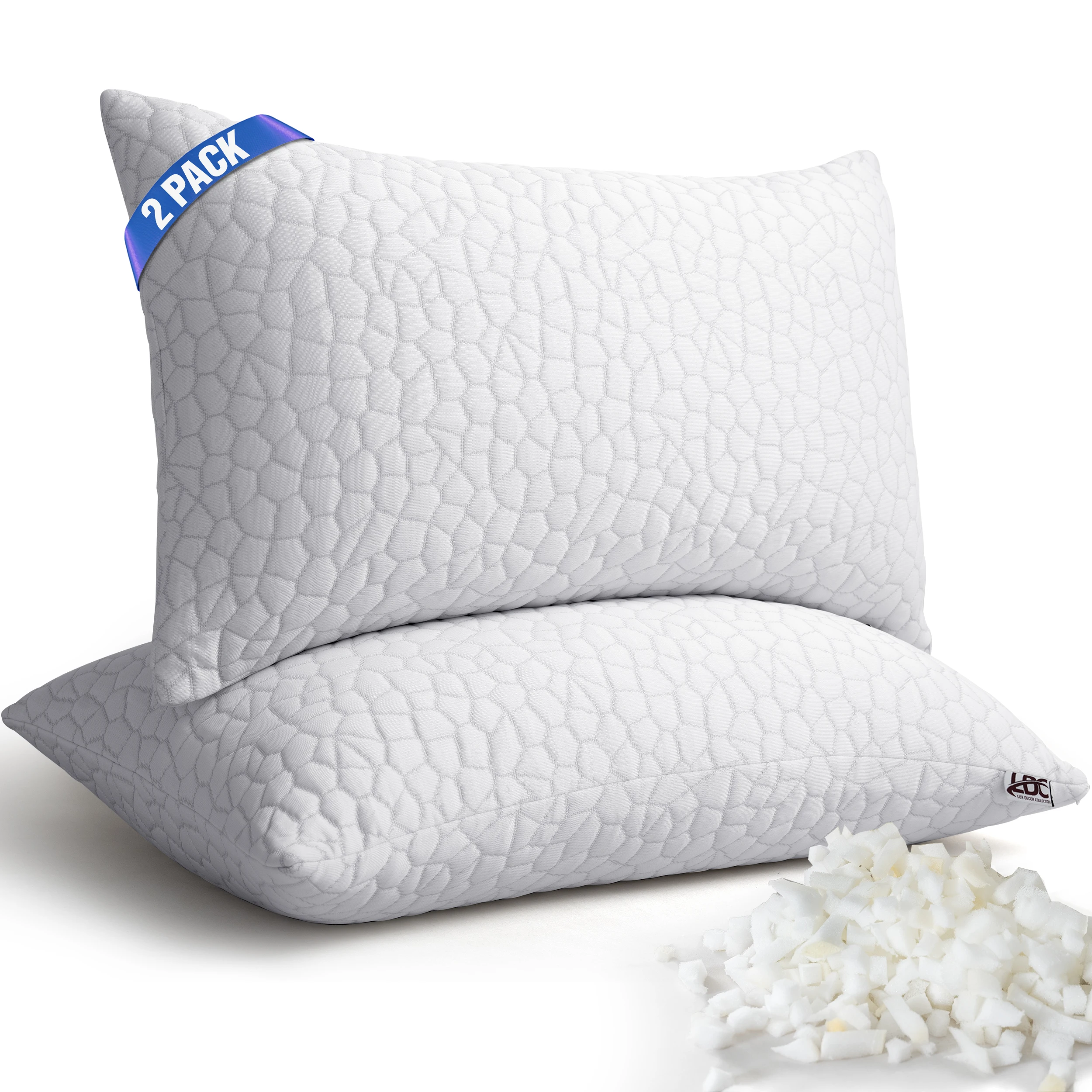 

Lux Décor Shredded Memory Foam Pillows – 2 Pack, Adjustable Filling with Zippered Breathable Viscose Cover