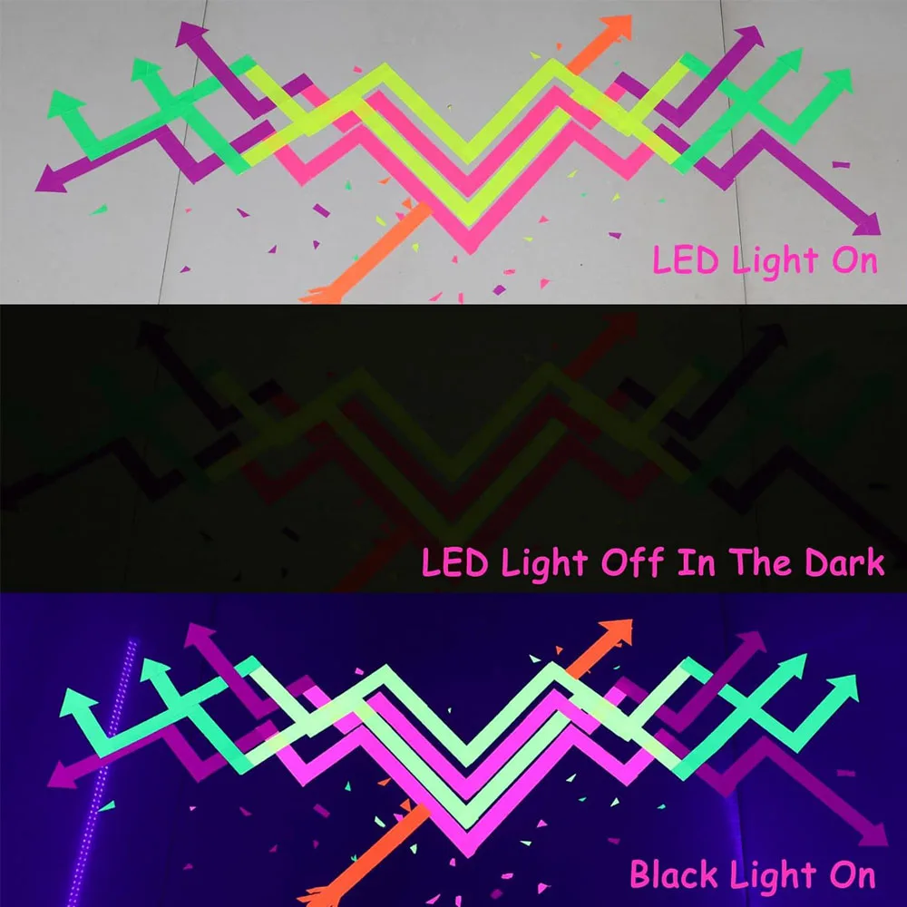 96Pack UV Blacklight Reactive DIY 6 Color Fluorescent Cloth Tape Colorful Neon Gaffer Reflective Adhesive Glow in the Dark Tape