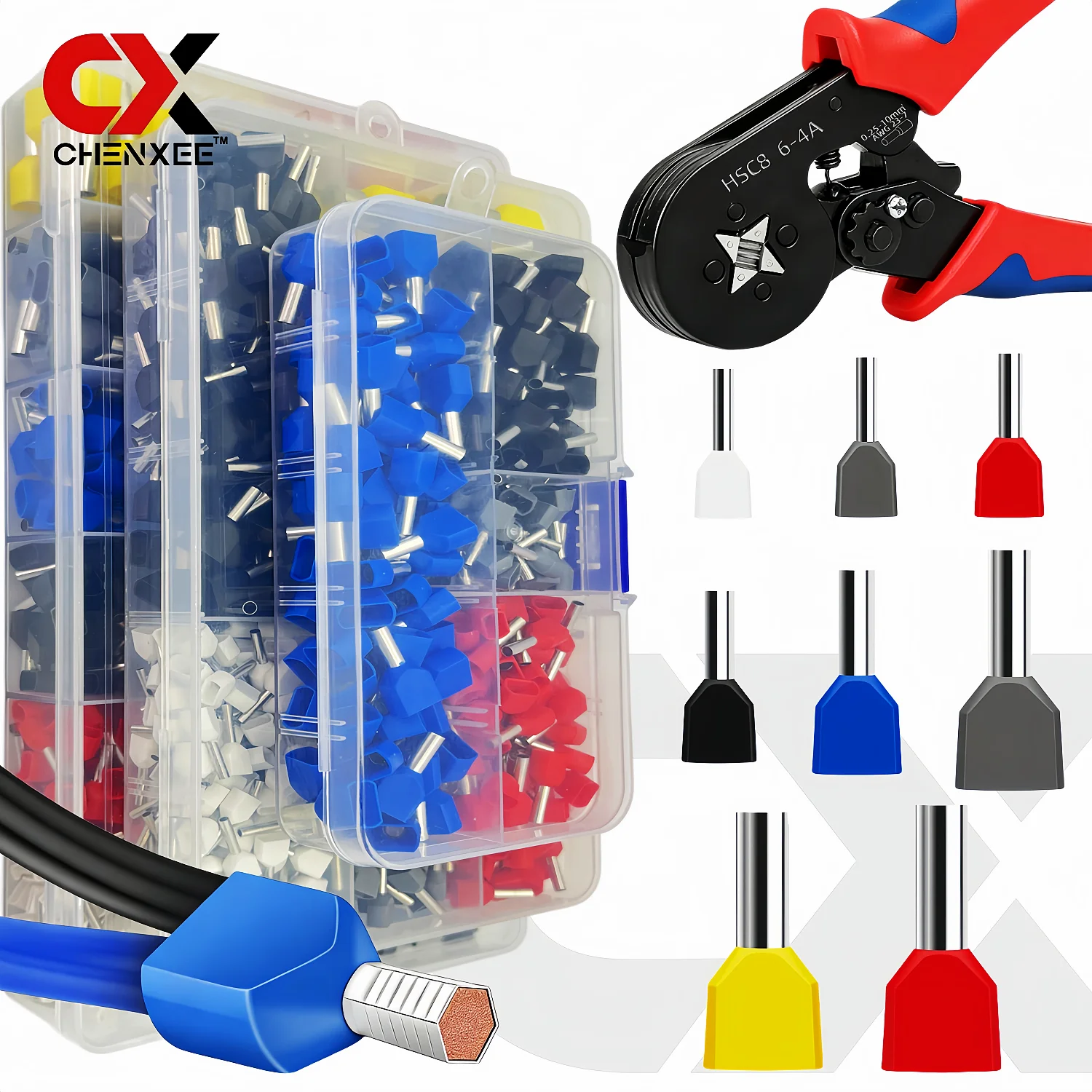 Double Ferrule Terminal Kit Crimper Tool Insulated Twin Wire Ferrules Bootlace Cable End Terminals Electrical Wire Crimper Set
