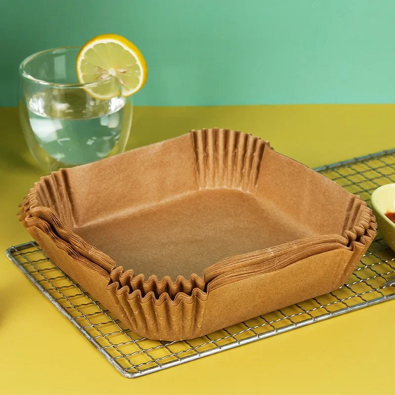 Plateau en papier d'isolation résistant à l'huile pour friteuse à Air, 100 pièces, tampon de cuisson antiadhésif jetable, pratique et Durable, carré pour friteuse à Air