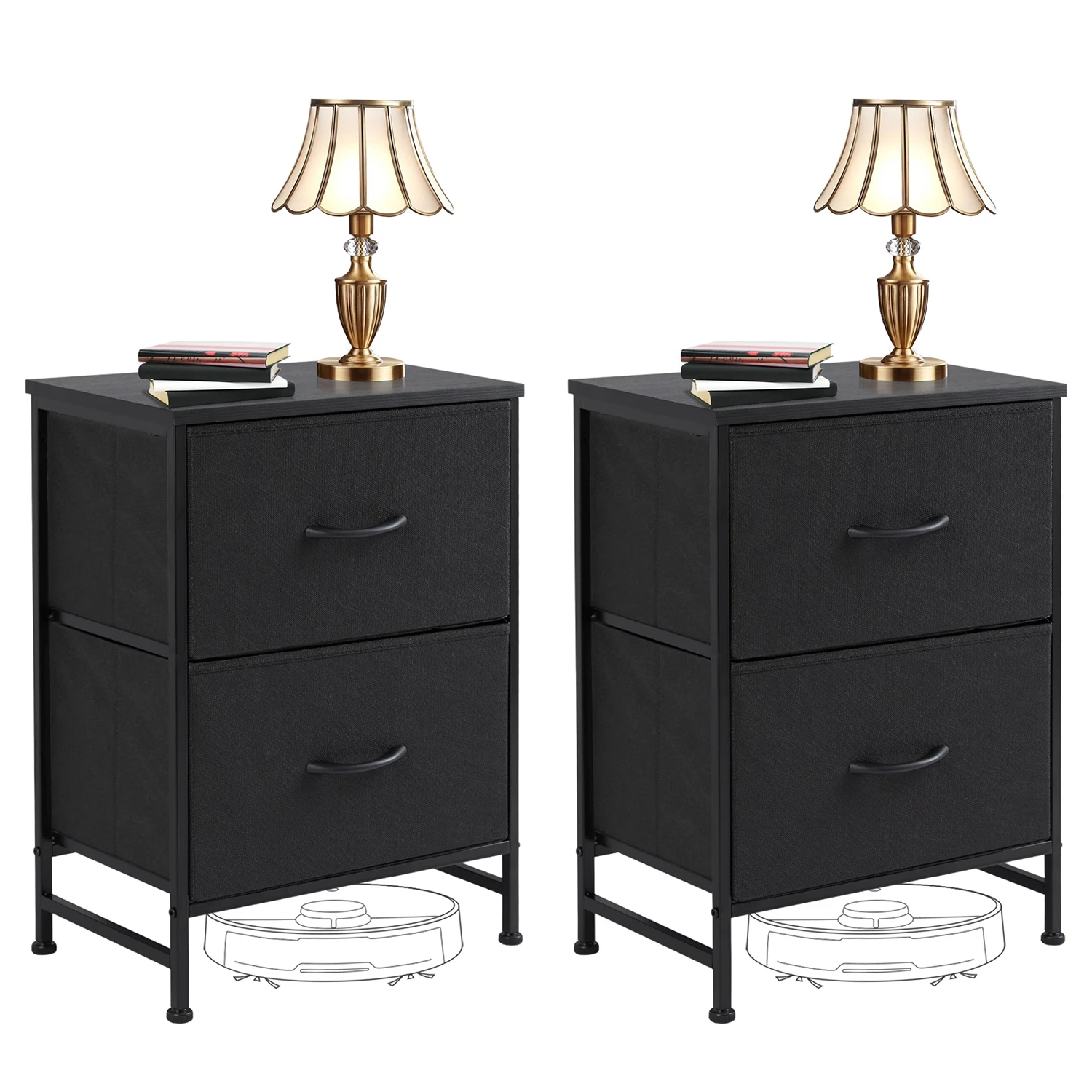 Nachttisch-Set mit 2 Schubladen und Aufbewahrungsfächern, Metallrahmen-Stoffschubladenschrank, Schlafzimmer-Nachttisch, Einfacher Moderner Multifunktionaler Aufbewahrungsschrank