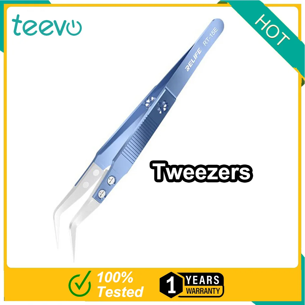 Teevo Relife RT-15E Anti-Static Resistant Ceramic Precision Fly Leads Tweezers