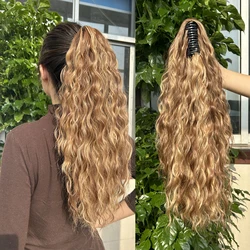 Synthetic 18 Inch Claw Clip Ponytail Long Corn Wave Black Blonde Ponytail Hair Extensions Hair Accessories Suitable For Women