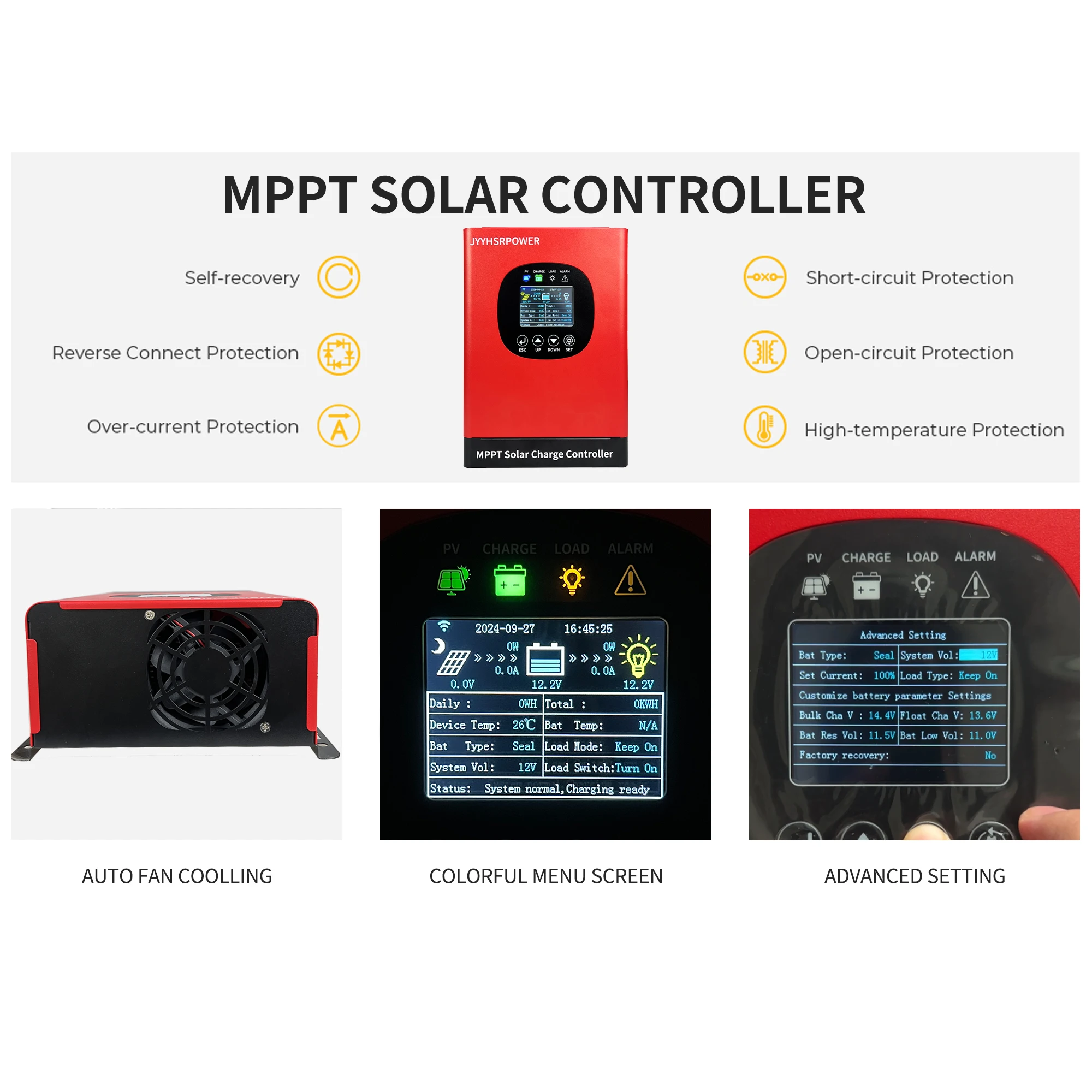 Auto 12V-96V MPPT 30A -60A Solar Charge Controller 230V LCD Touch For Lifepo4 Lithium GELLead Acid Home Solar Panel System