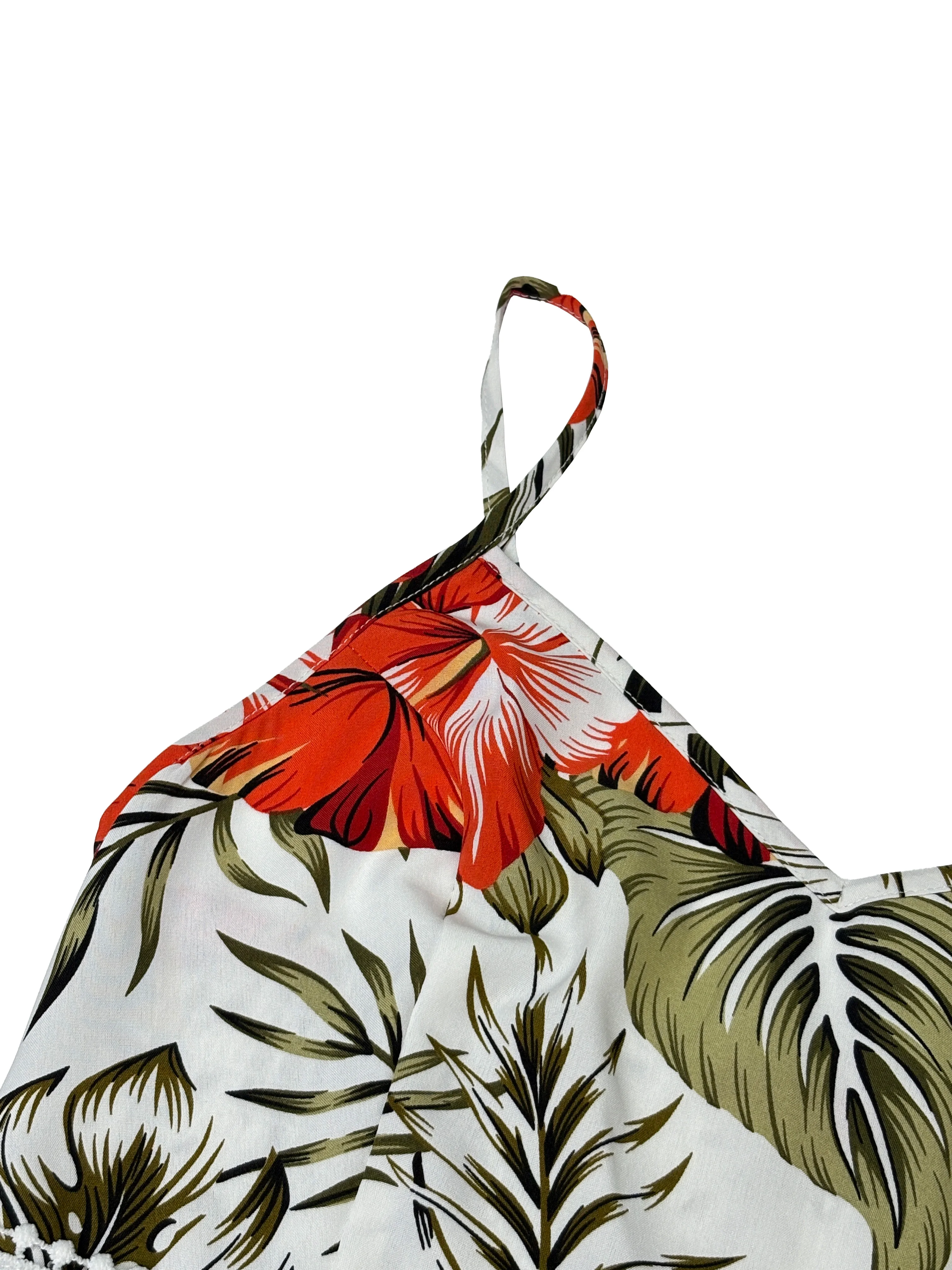 Women's Lace Patchwork Tropical Print Long Cami Dress, Elegant Slim-Fit Design, Perfect for Beach Vacation & Outing - Image 5