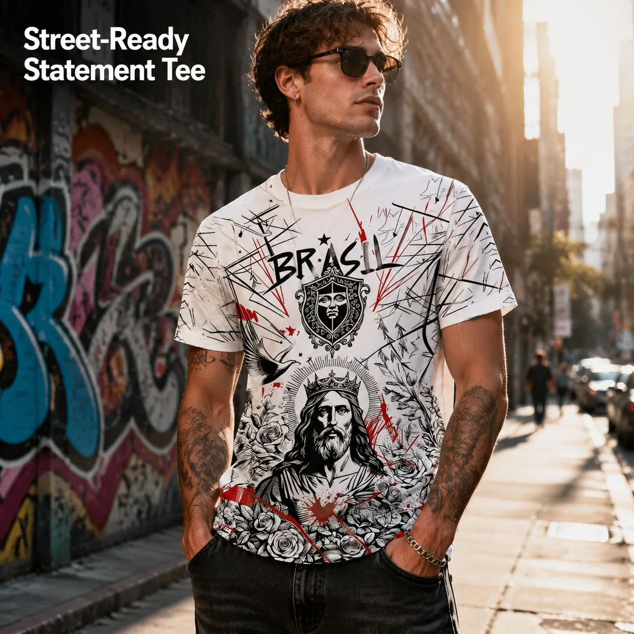 Men Brazil Football Jersey Full Front Back Print Christ Redeemer Rose Bird Ink Art Shield Logo Fan Sport T Shirt