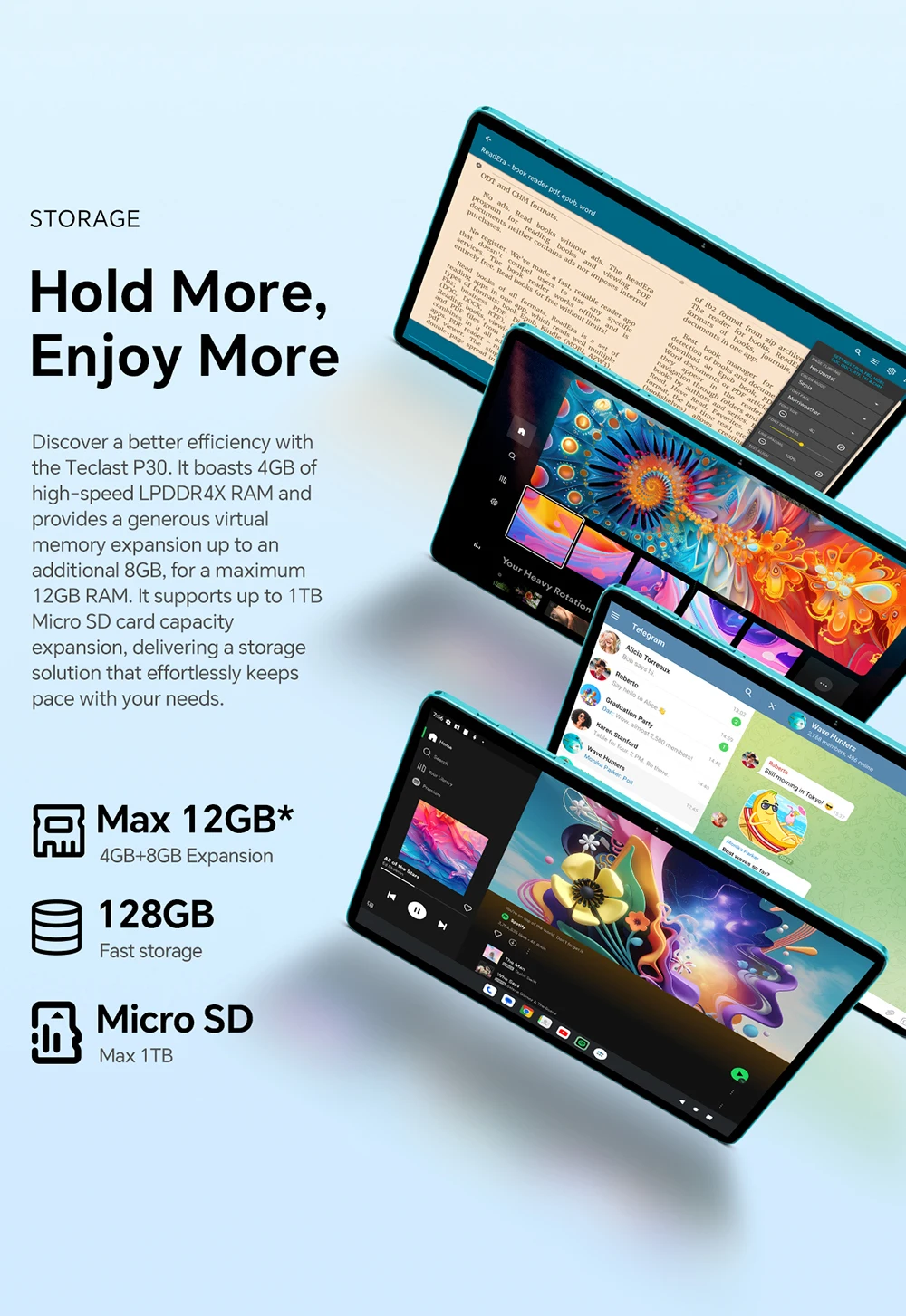 Teclast P30 Tablet 10.1 inch Android 16 12GB RAM 128GB ROM 1280x800 Unisoc T7200 Octa Core 6000mAh 5G&2.4G Wi-Fi