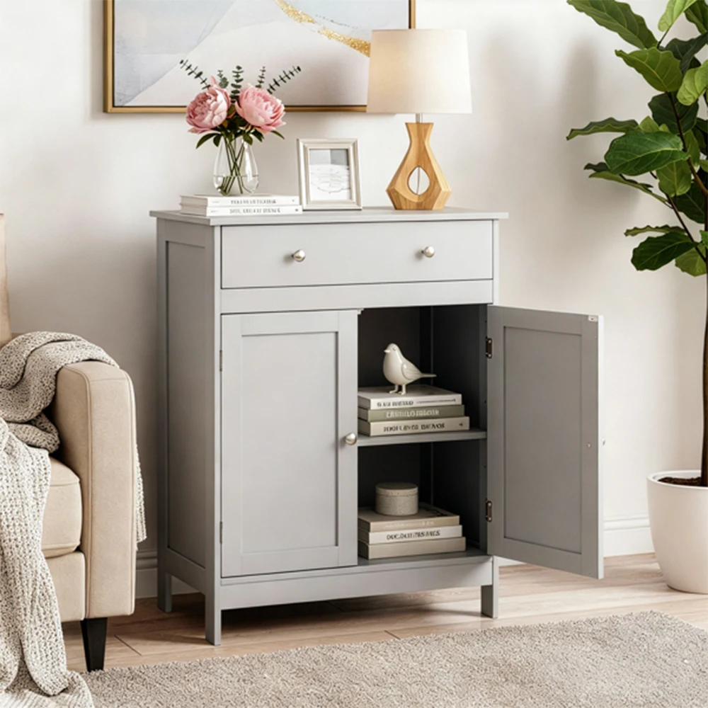 

Bathroom Storage Cabinet Set Double Shutter Door Bath Vanity With Soft-Close Drawer, Space Saving Bathroom Living Room Furniture